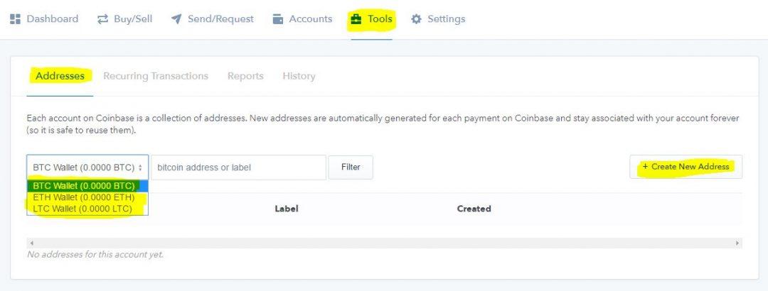 Create secondary wallet on coinbase