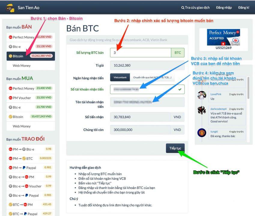 Bước 1: Bán Bitcoin trên santienao.com