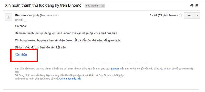 Kích hoạt thông tin tài khoản Binomo