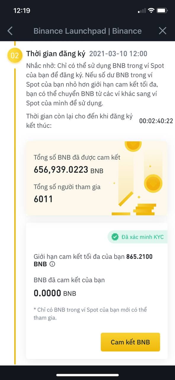 Time to register to join Launchpad on binance