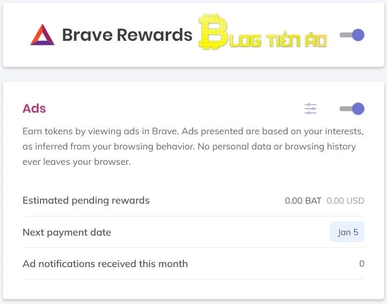 تمكين إعلانات مكافآت Brave