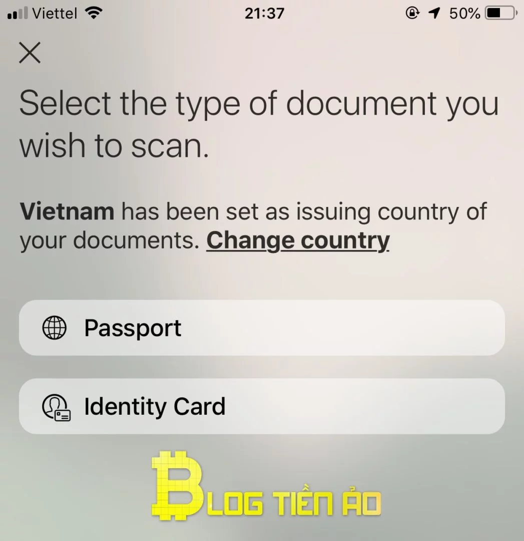Select the type of verification document on the App