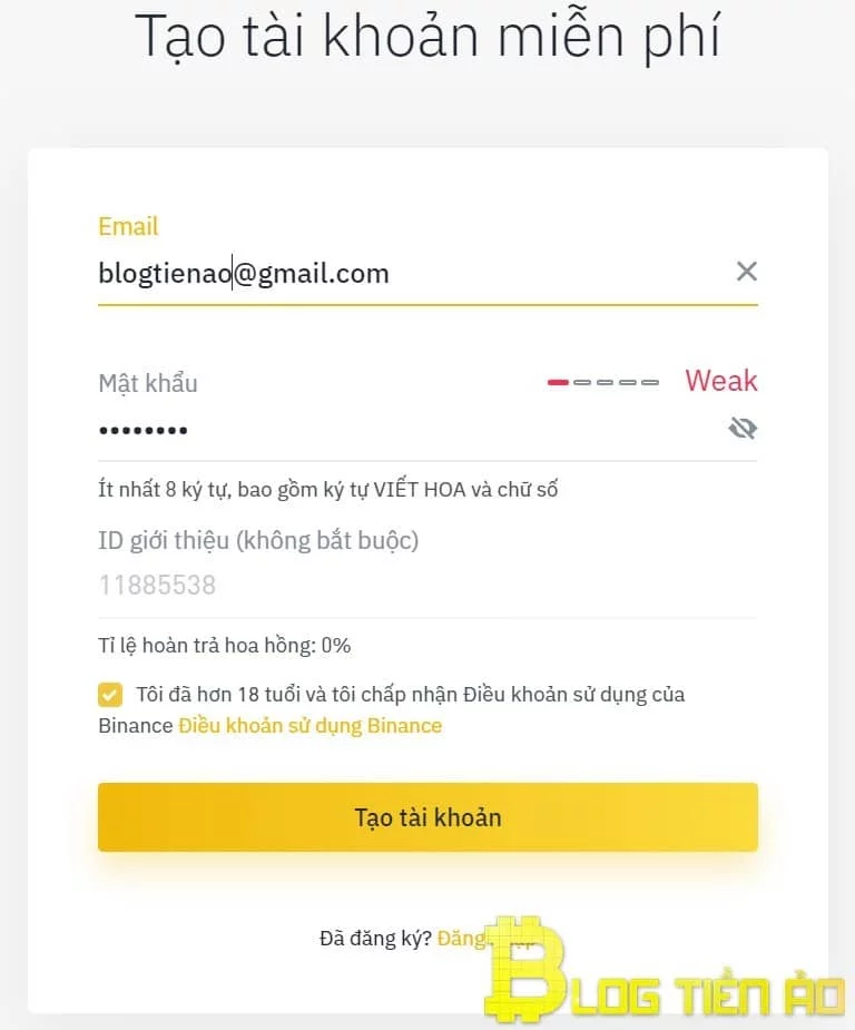 Sign up for a Binance account on your computer