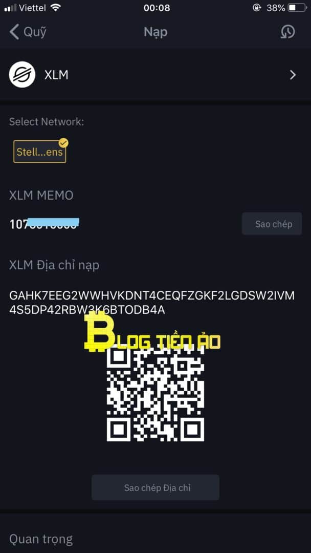 The address of the coin provided by Binance exchange