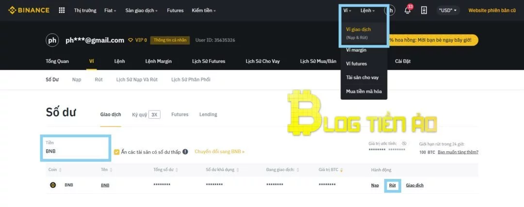 Withdraw coins on the website Binance.com