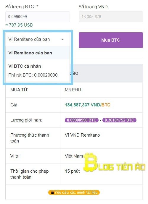 Ipasok ang halaga ng Bitcoin upang bilhin
