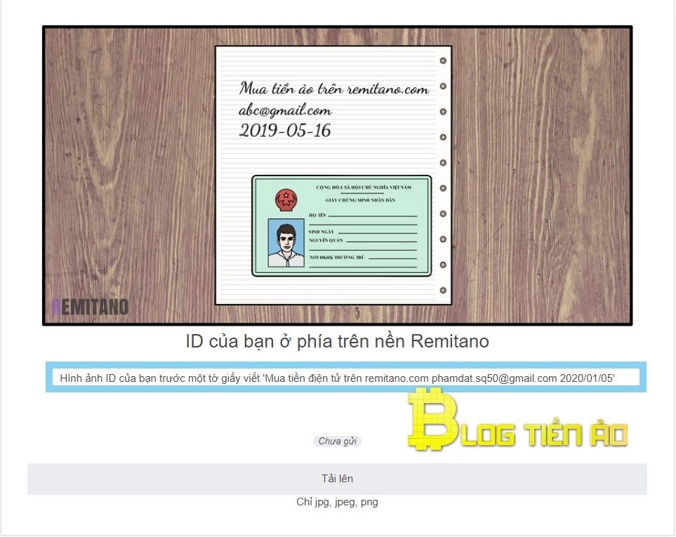 Upload uw ID op Remitano
