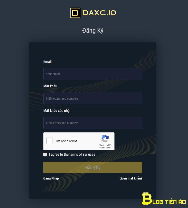 Φόρμα εγγραφής λογαριασμού Daxc