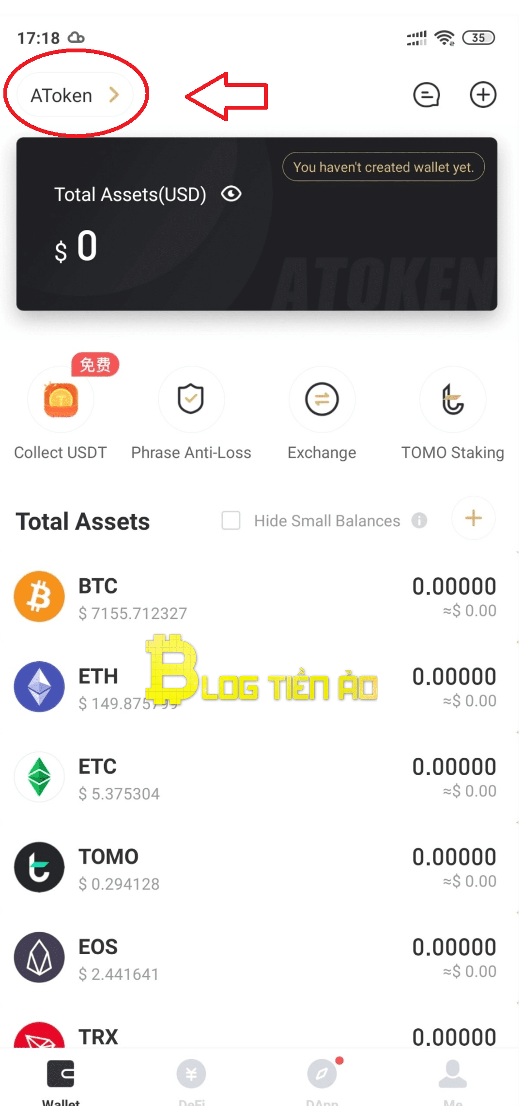 Select token to return to the homepage