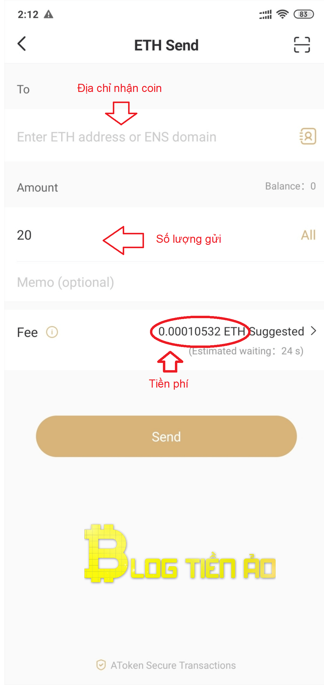 Enter the address and the amount of coins to transfer