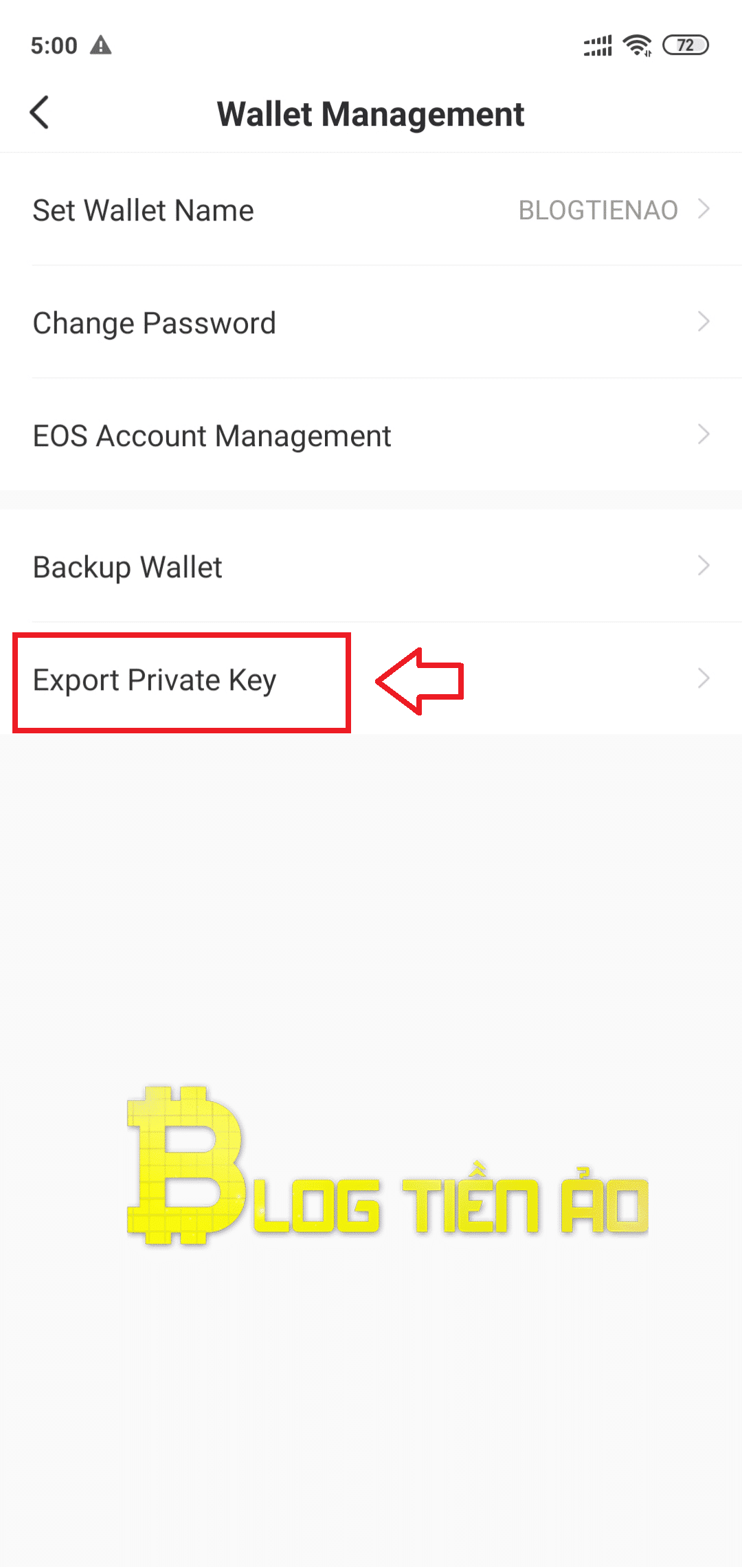 Export soukromého klíče