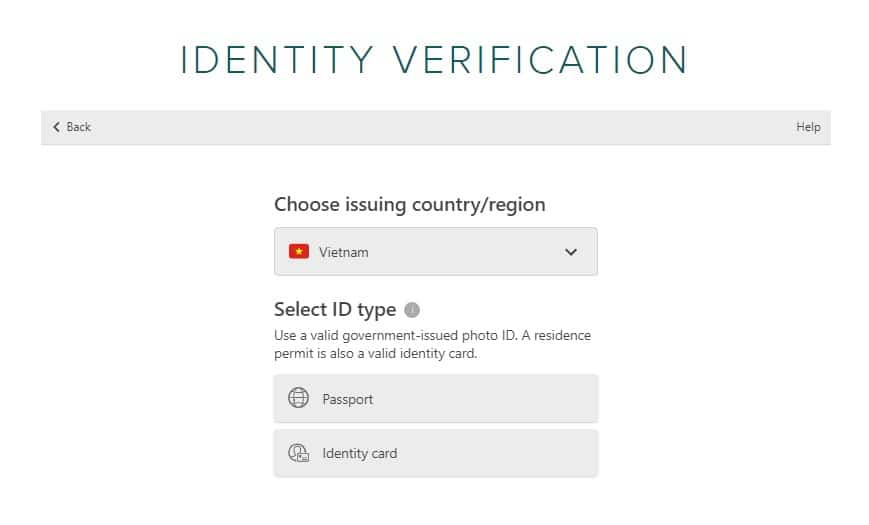 Επιλέξτε διαβατήριο ή κάρτα ταυτότητας