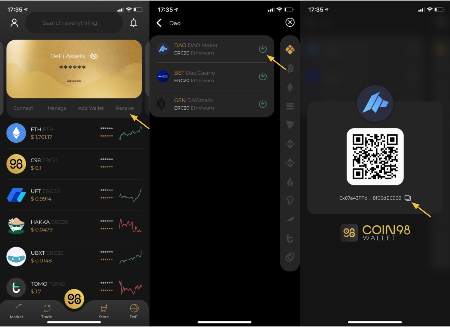 How to get coin tokens on coin98 wallet
