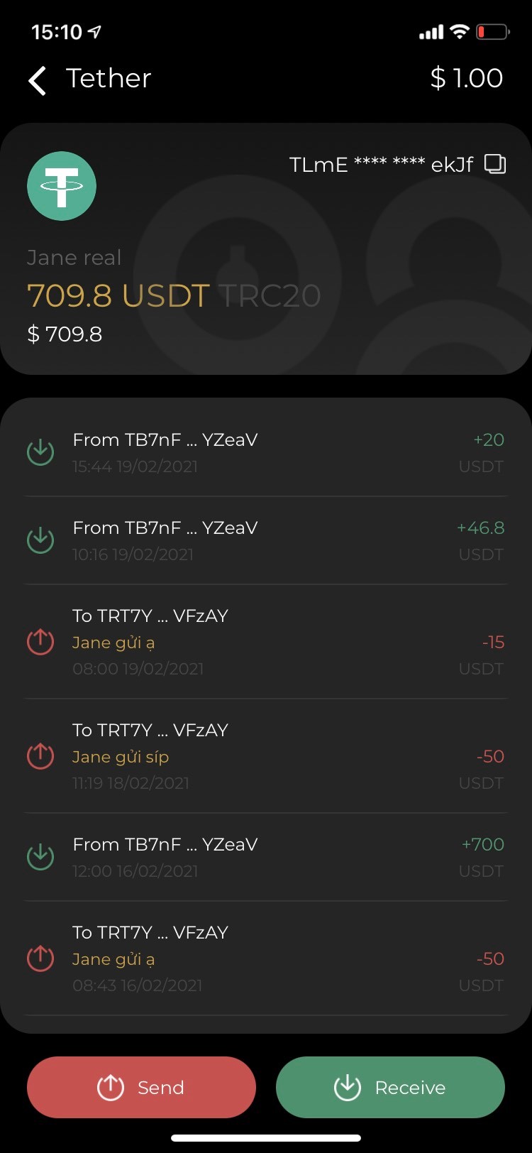 view transaction history on coin98 . wallet