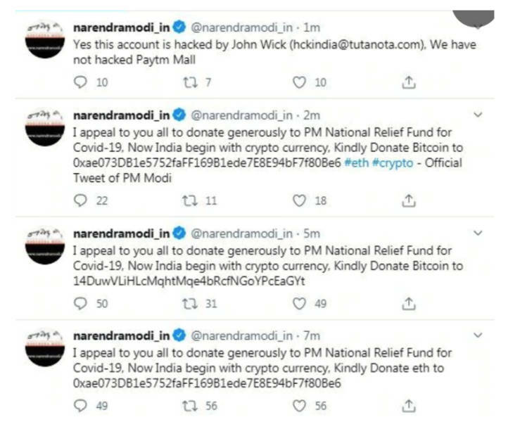 tài khoản twitter của thủ tướng ấn độ bị hack