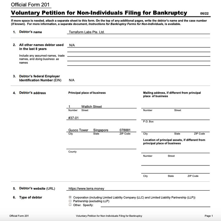 Terraform Labs của Do Kwon đã nộp đơn xin bảo hộ phá sản vào ngày 21 tháng 1. Nguồn: CourtListener