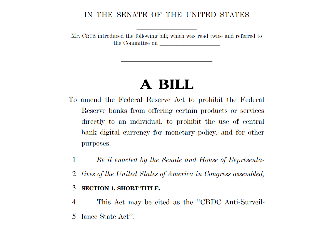 Thượng nghị sĩ Cruz đưa ra luật cấm tiền kỹ thuật số của ngân hàng trung ương Nguồn: senate.go