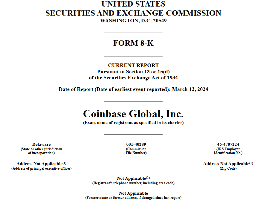 Kế hoạch của Coinbase cung cấp 1 tỷ USD thông qua trái phiếu chuyển đổi cao cấp đã được đệ trình lên Ủy ban Chứng khoán và Giao dịch Hoa Kỳ thông qua hồ sơ 8-K. Nguồn: SEC
