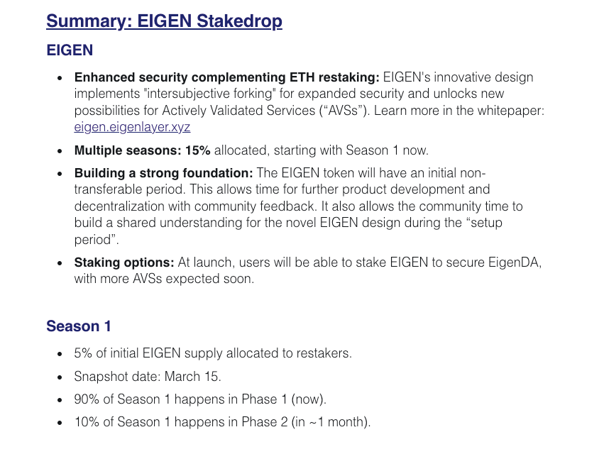 5% tổng nguồn cung của EIGEN sẽ được phân phối trong Phần một. Nguồn: EigenLayer