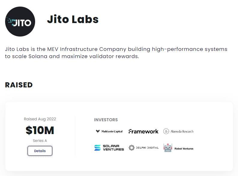 Những nhà đầu tư của Jito. Nguồn: crypto-fundraising.info