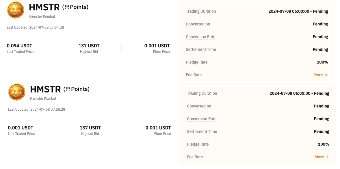 Giá HMSTR trên Bybit Pre-Market Trading vào ngày 8 tháng 7 năm 2024. Nguồn: Bybit