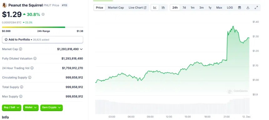 Giá PNUT, Nguồn:CoinGecko