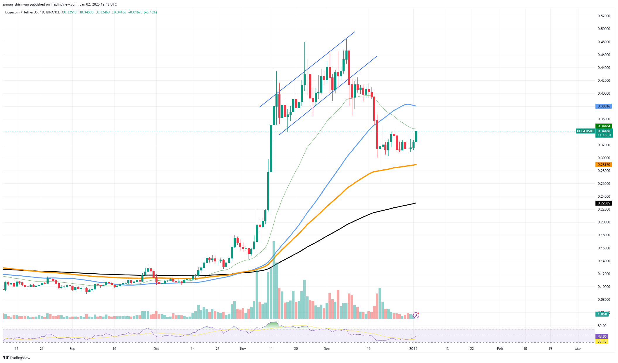 DOGE/USDT Chart by TradingView